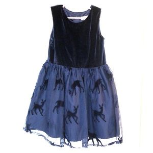 Toddler girl navy blue deer holiday dress sleeveless sz 5t